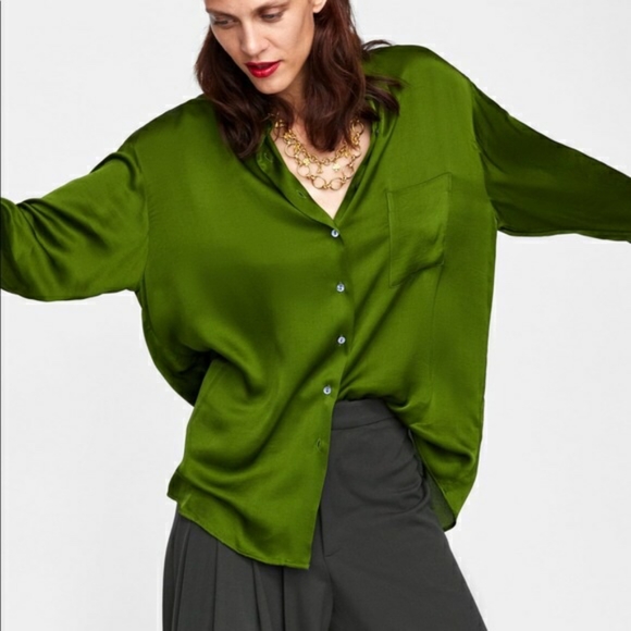 Zara satin Kelly Green shirt